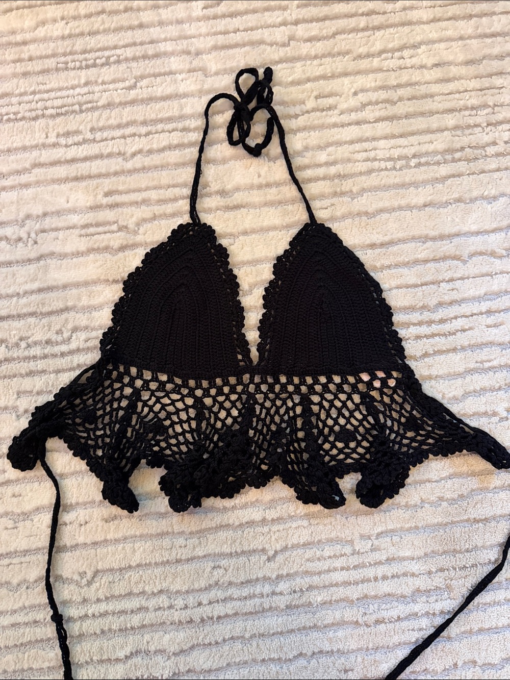 Y2K Gypsy Rose Hand-crochet Black Tie Crop Top